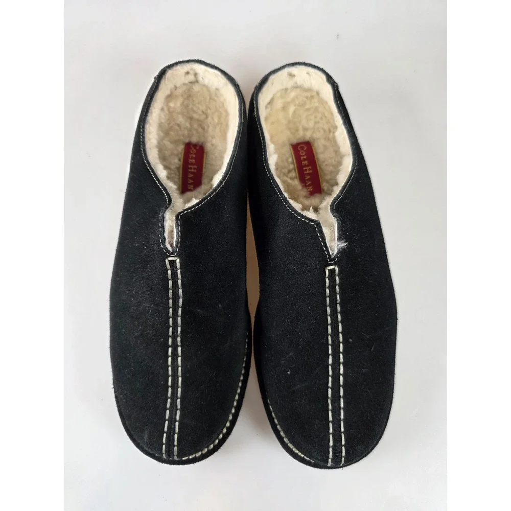 Cole Haan Fur Lined Suede Waterproof Loafers Slides Womens Size 6.5B Black